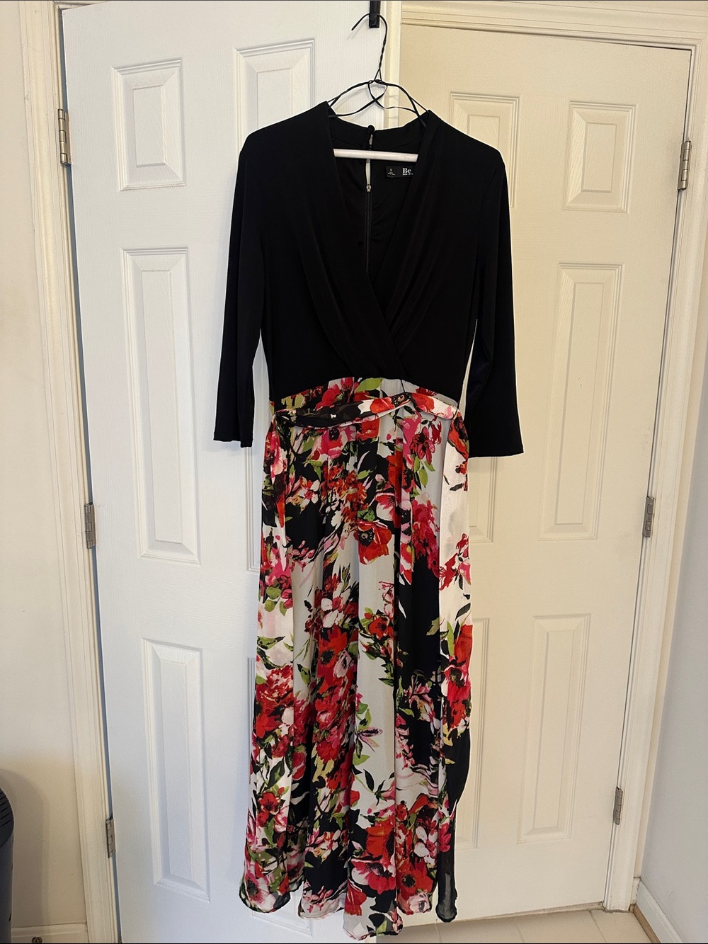 Black & Floral Wrap Maxi Dress - Elegant Women's Dress